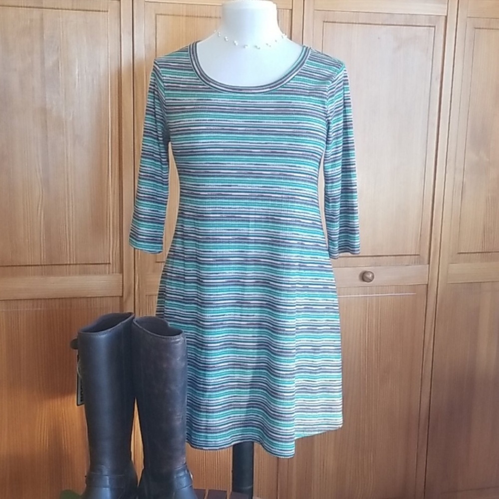 Living Doll LA Striped 3/4 Sleeve Cute Swing Tunic Dress L